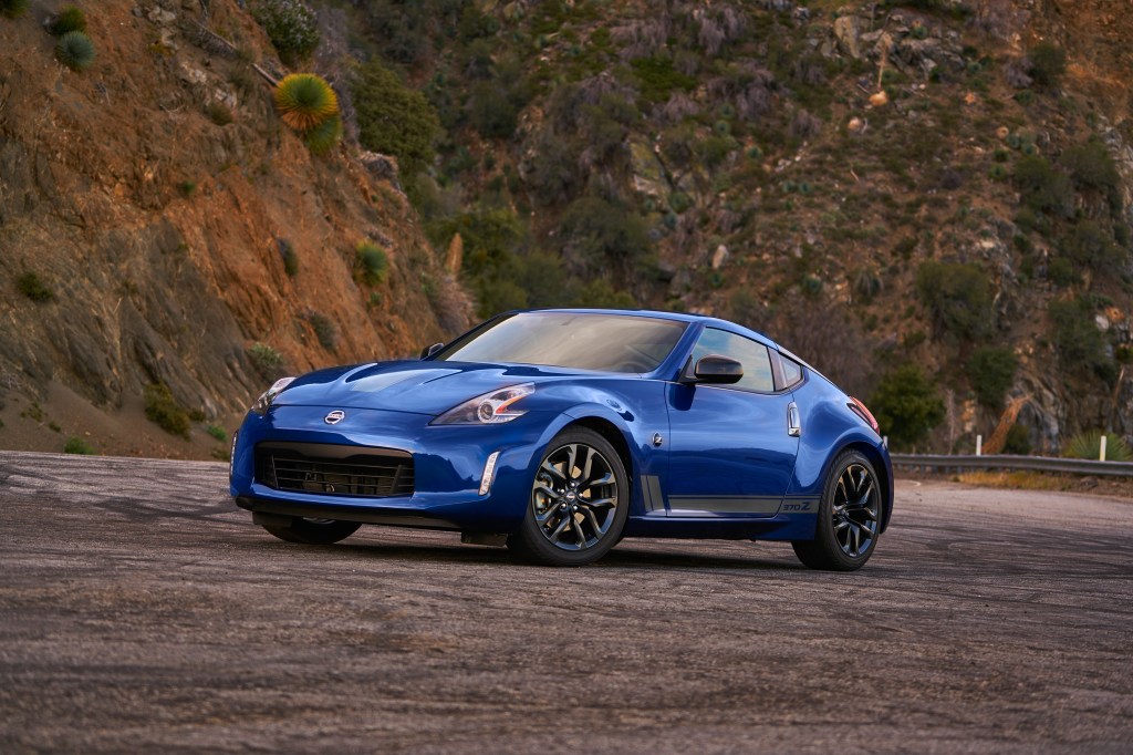 2020 Nissan 370Z parked by the side of a canyon road.
