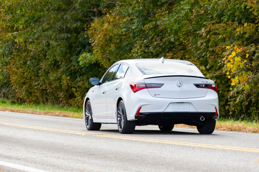 2019 Acura ILX A-Spec from behind, driving on country road