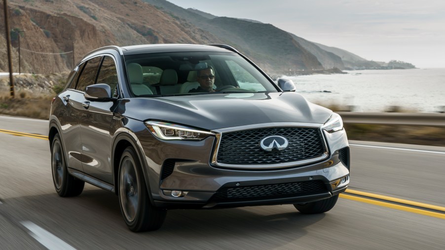 An image of an Infiniti QX50 on the road.