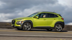 A 2020 Hyundai Kona driving in the country