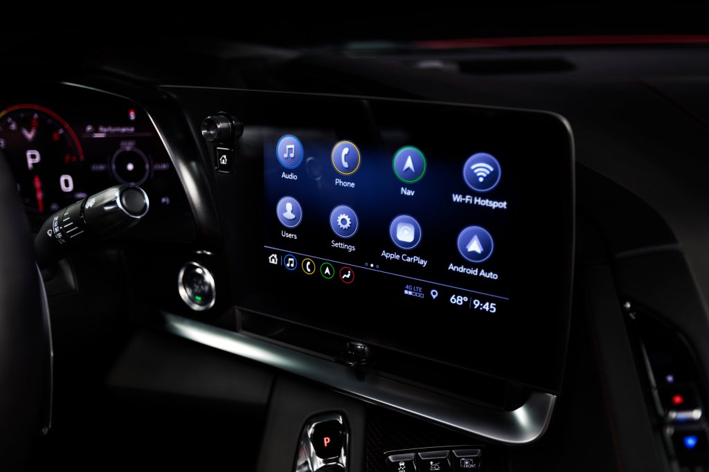 The infotainment screen in a 2020 Chevrolet Corvette.