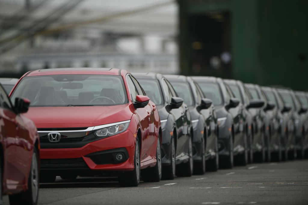 A lineup of Honda Civic models in Japan.