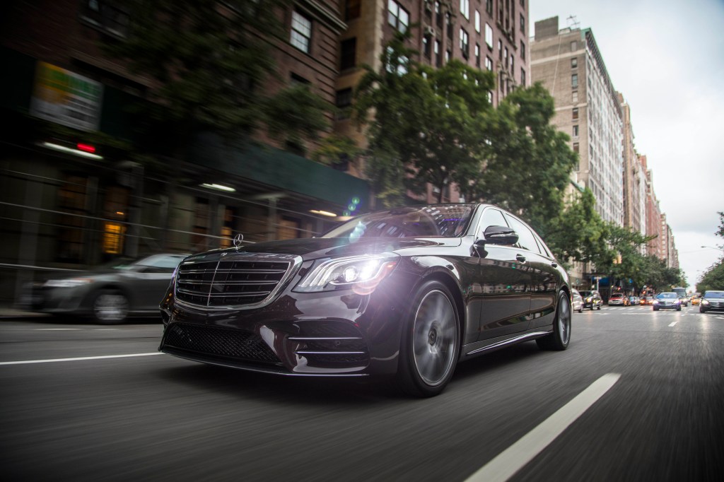 2018 Mercedes-Benz S-Class luxury car in motion on a city street