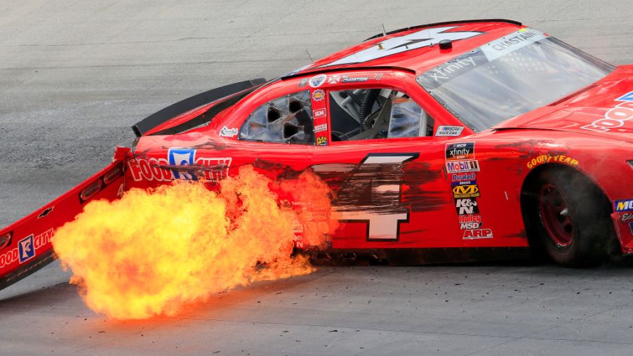 race car on fire