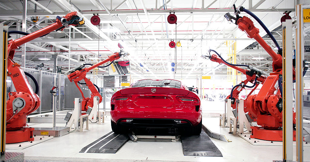 A Dodge Viper goes through the Viper Assembly Plant in Detroit, Michigan.