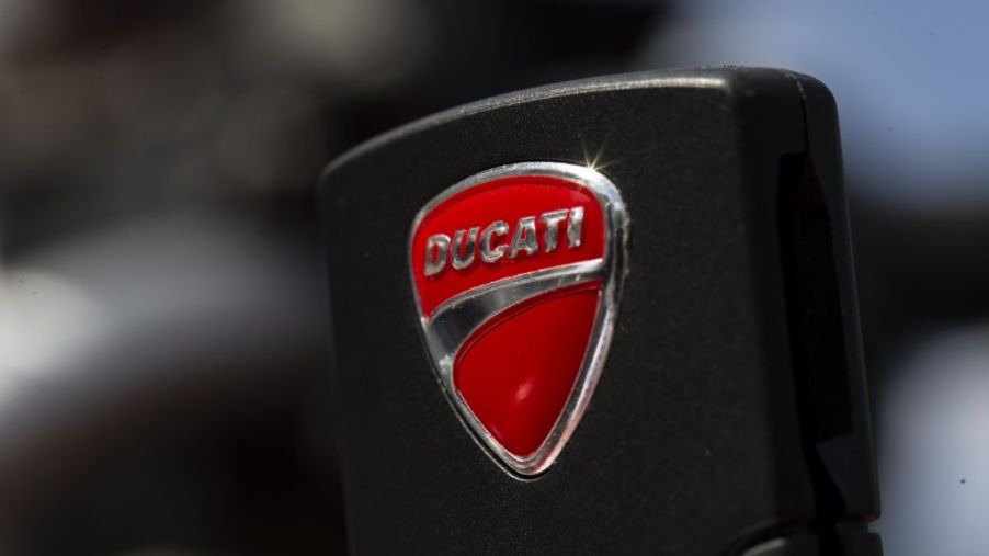 The Ducati logo on a motorcycle key