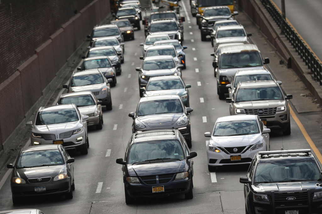 Heavy traffic moves along the Brooklyn-Queens Expressway