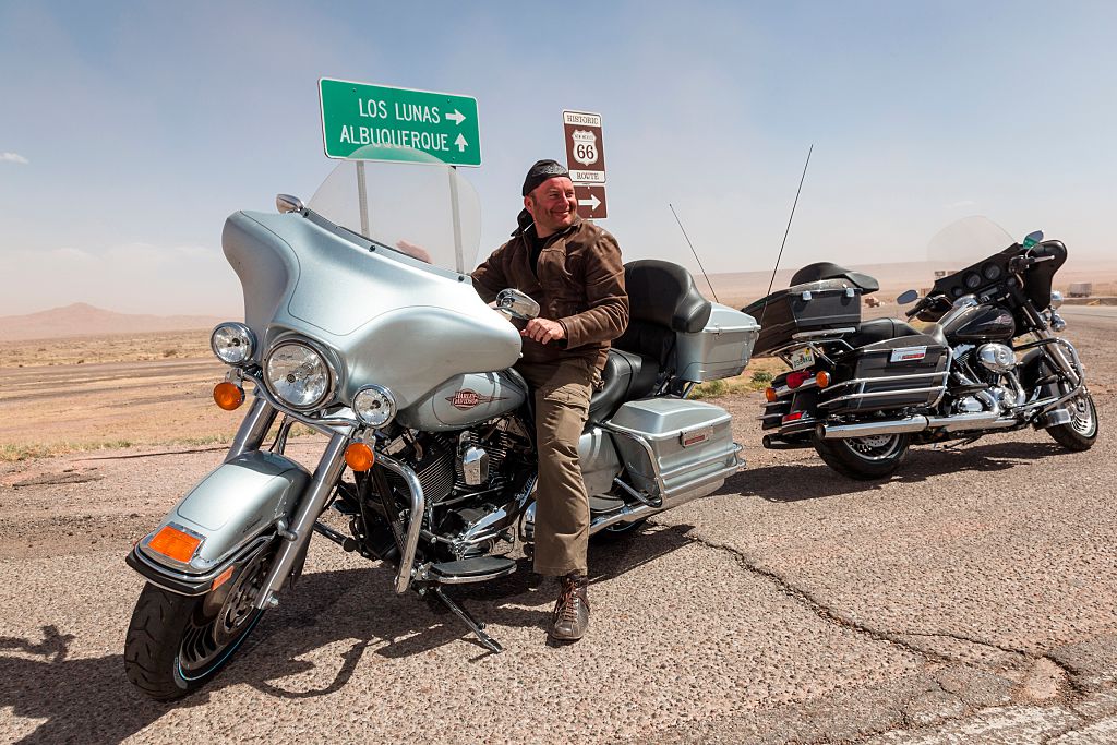 Motorcyclist on Route 66 in New Mexico