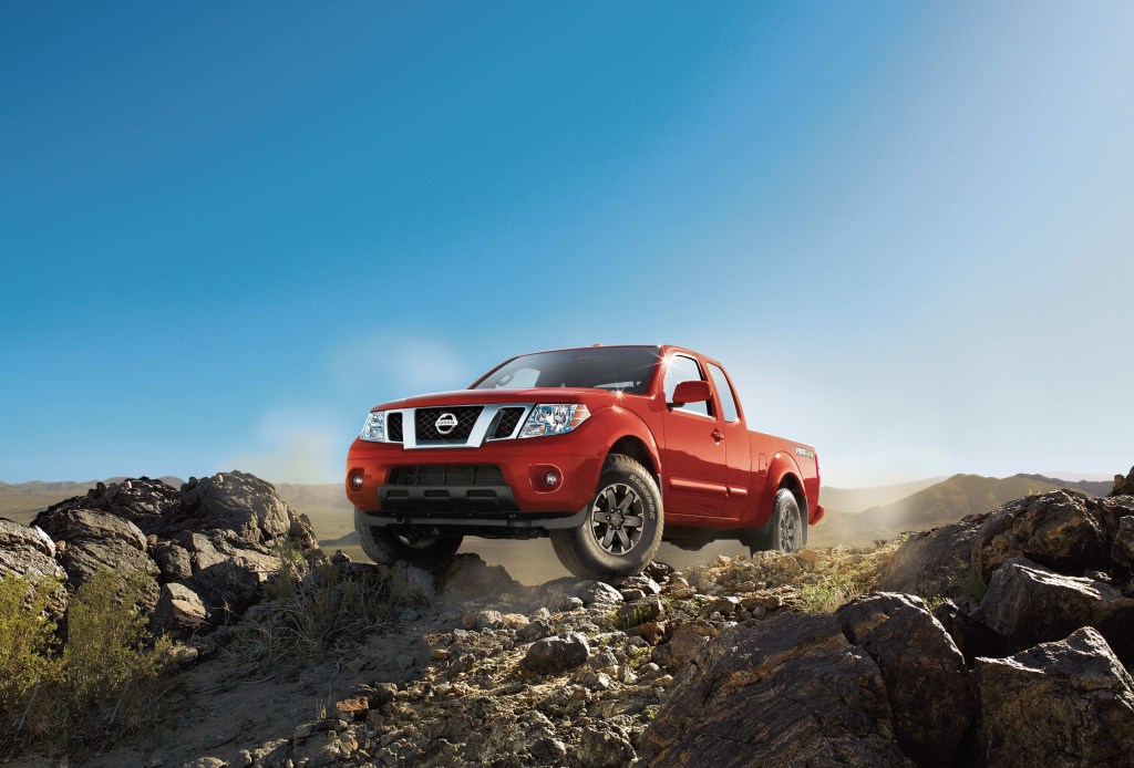 The 2018 Nissan Frontier on a rocky trail