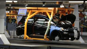 A 2019 Chevrolet Sonic vehicle sits on the assembly line