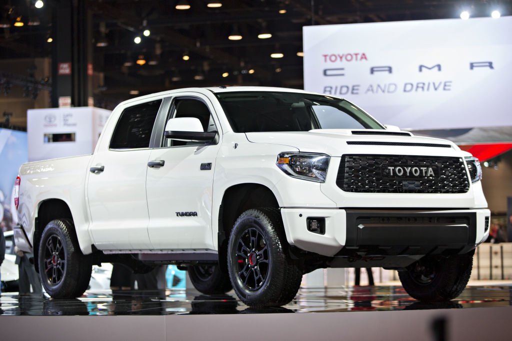 A 2019 Toyota Tundra TRD Pro pickup truck sits on display during the Chicago Auto Show