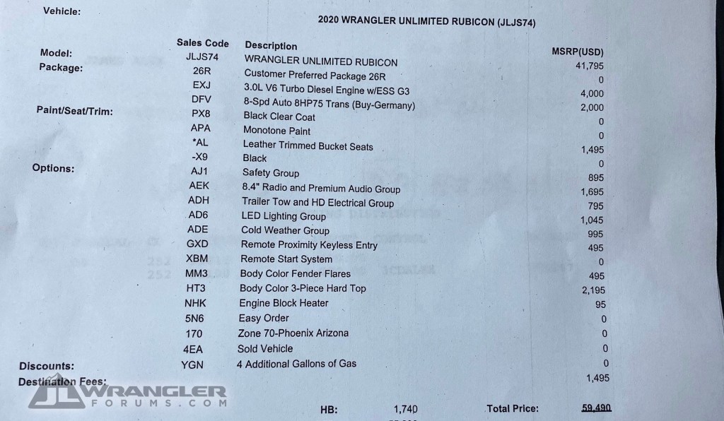 Photo of 2020 Jeep Wrangler order guide posted to JLWranglerForums.com