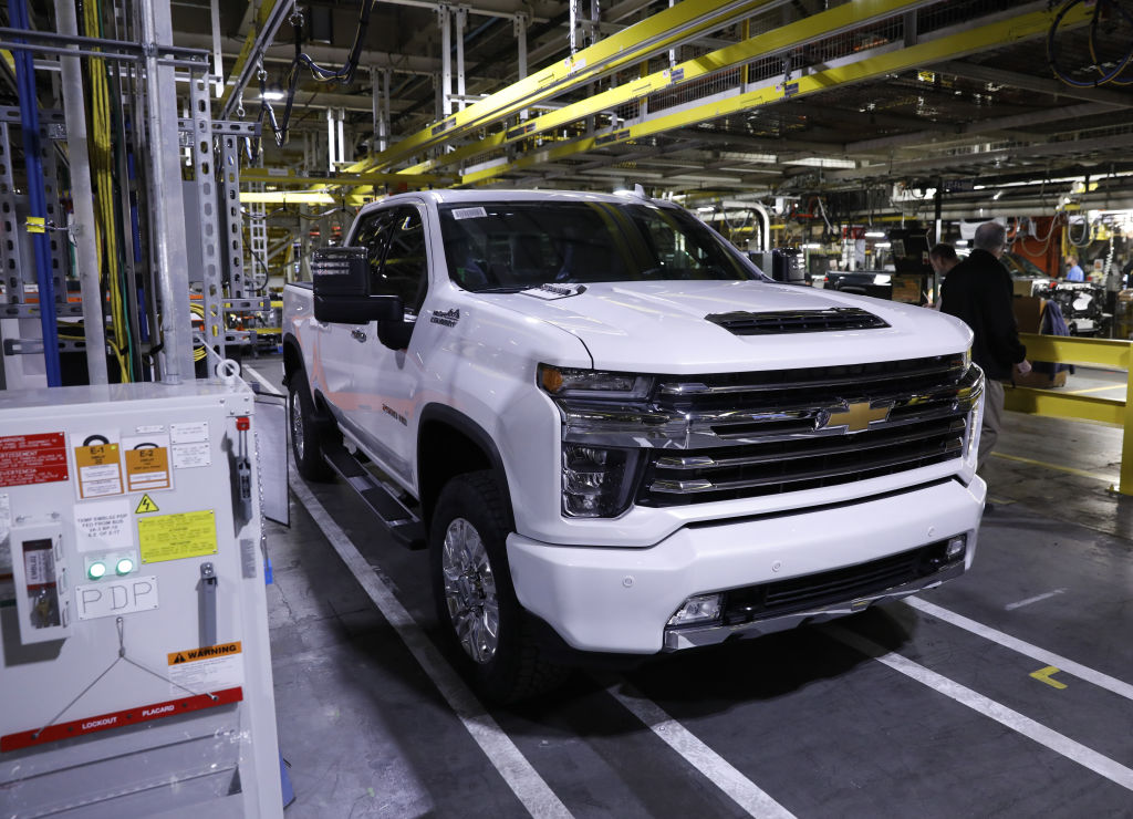 A Chevy Silverado High Country on the assembly line.