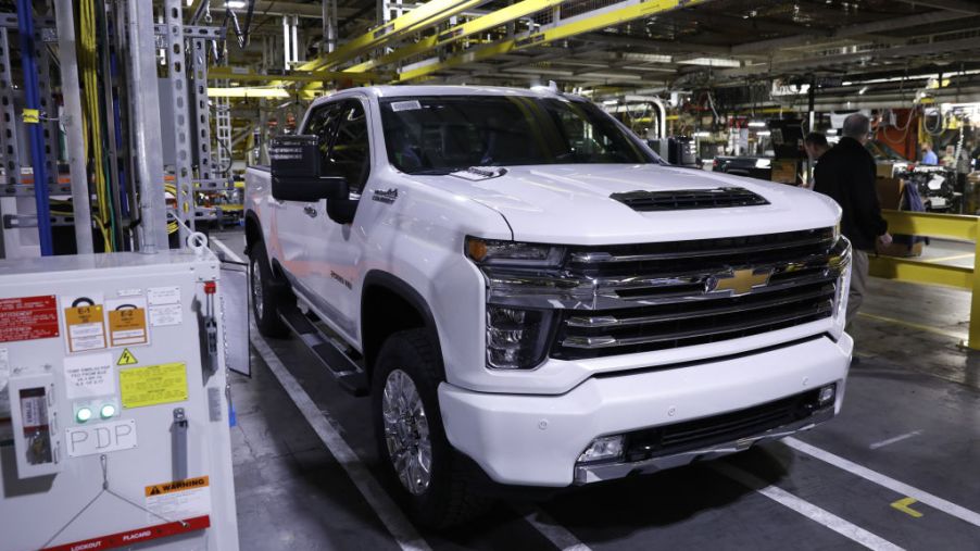 A Chevy Silverado High Country on the assembly line.