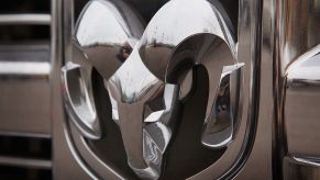 Dodge Ram logo on the grille of a truck