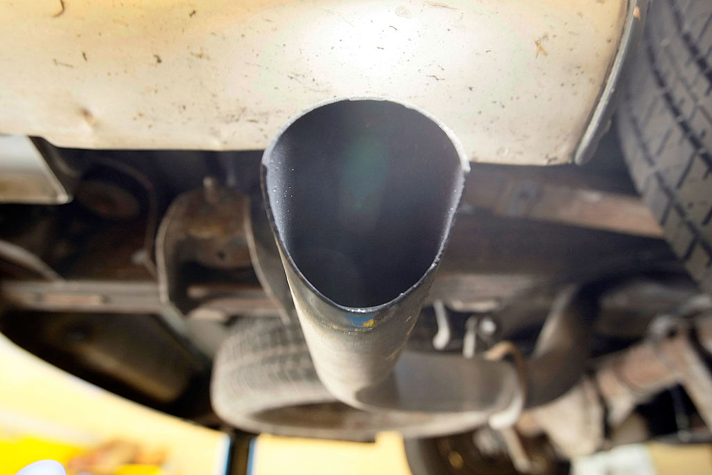 The exhaust pipe is seen on a truck in Davie, Florida