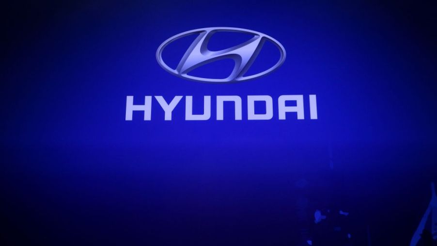 Hyundai logo on a blue screen.
