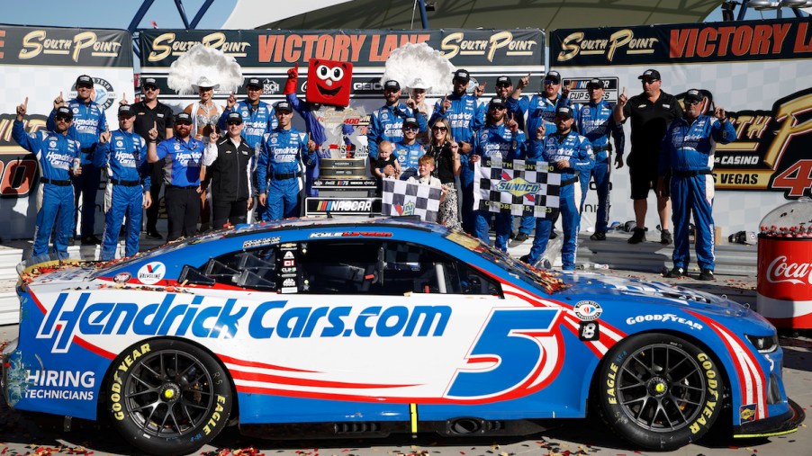 Kyle Larson celebrates another victory
