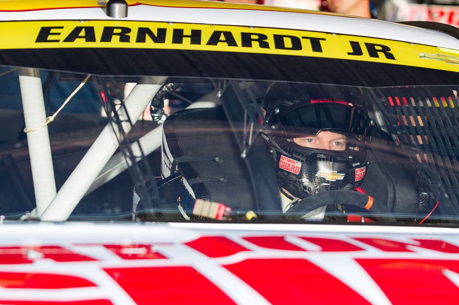 Race car driver Dale Earnhardt Jr. in his car.
