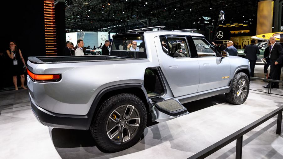 The fastest truck in the world the Rivian R1T on display.