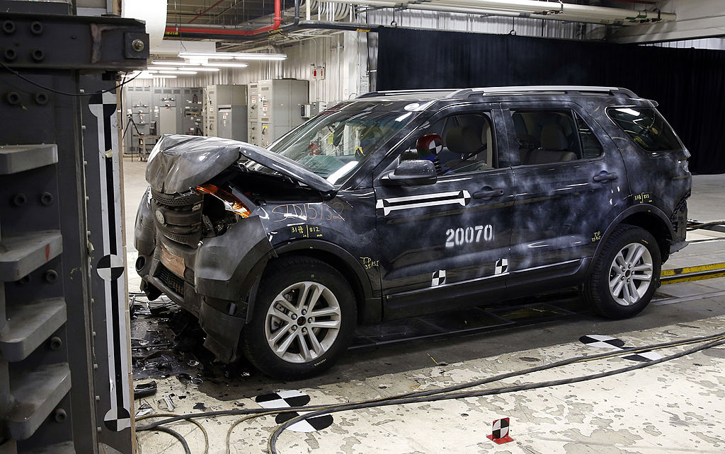 An SUV being crash tested to determine it's safety ratings