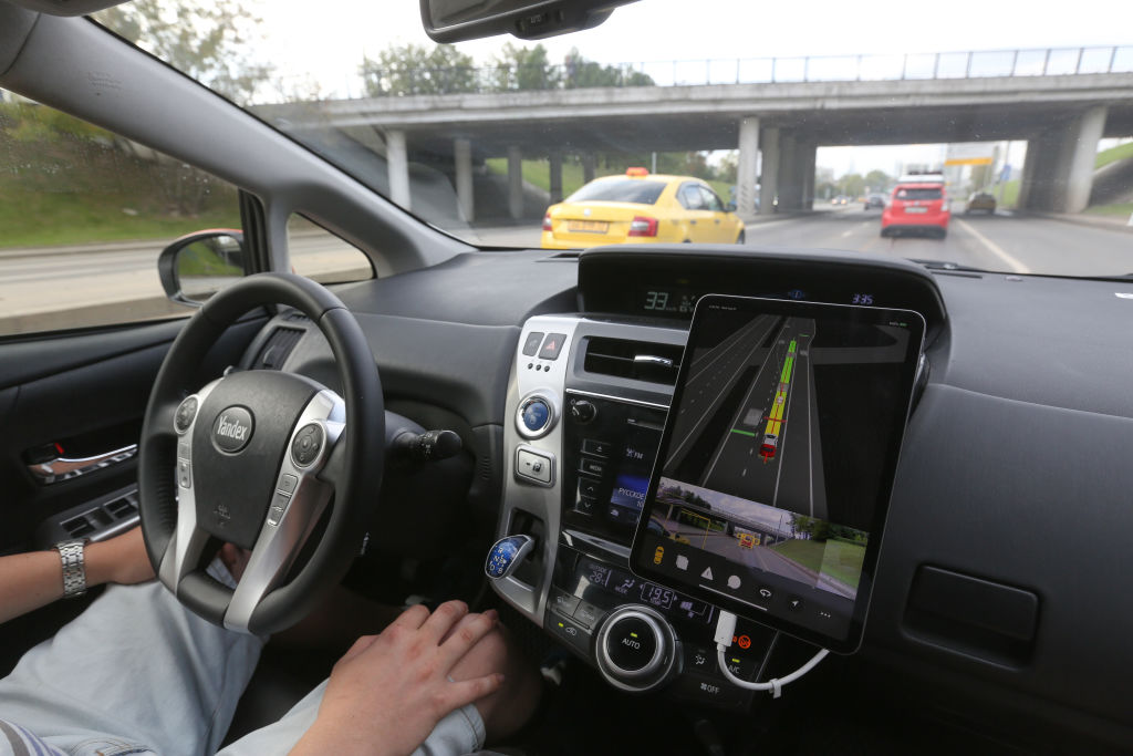 A self-driving taxi tests the highway in Moscow, Russia