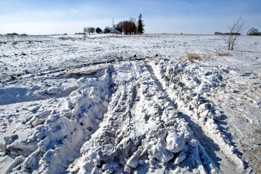 Truck tire tracks in the snow