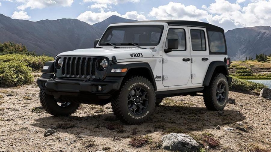 Jeep Wrangler Willys Alpine Edition parked on mountain top