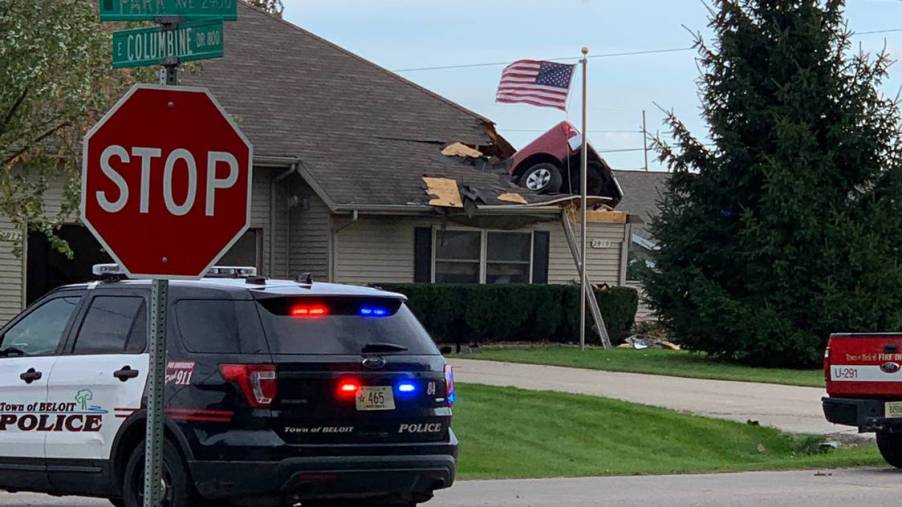Pickup Truck Literally Rams Wisconsin Home's Roof