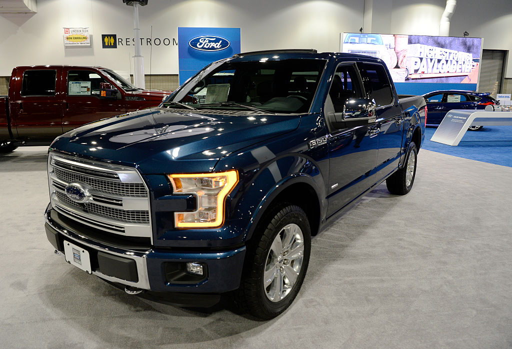 A 2016 Ford F150 Platinum 4x4 Truck on display at the Denver Auto Show
