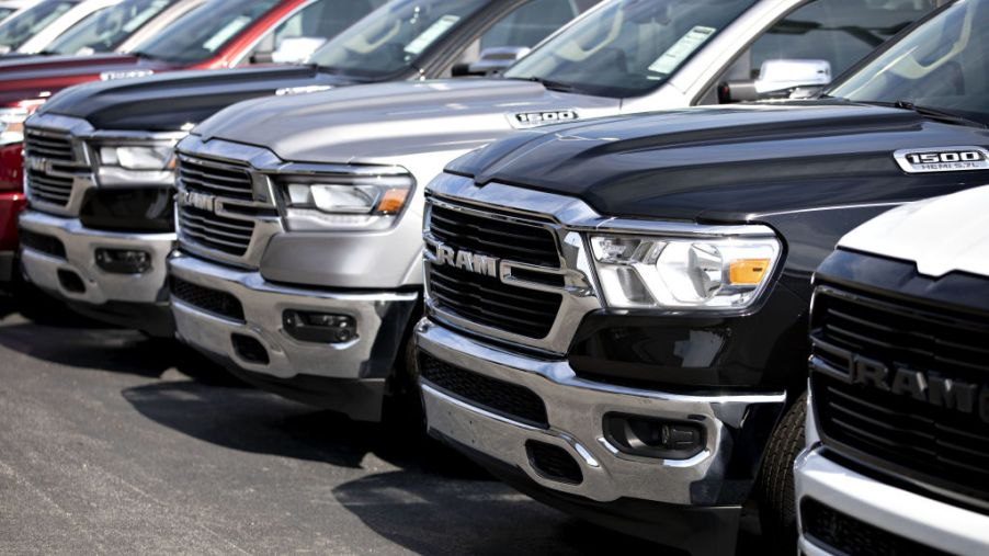2020 RAM trucks are displayed at a car dealership in Illinois