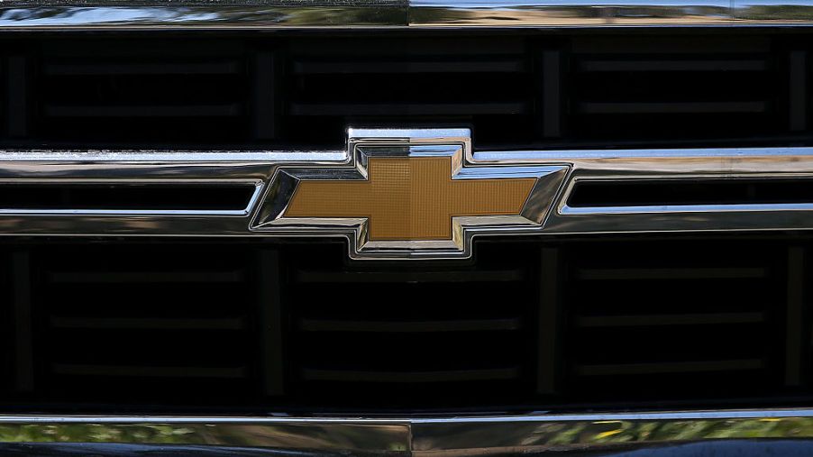 A closeup shot of a Chevrolet Silverado grille