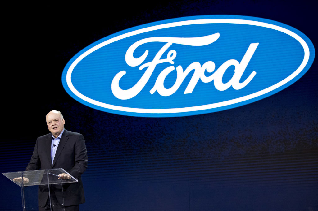 The Ford CEO speaking at an event.