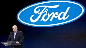 The Ford CEO speaking at an event.