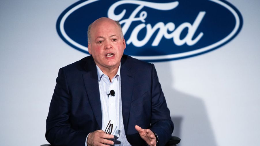 Ford's CEO, Jim Hackett, talking a press conference