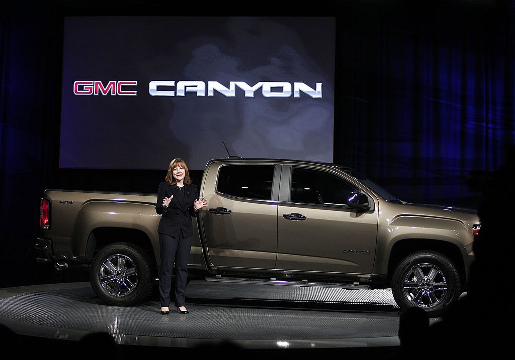 A GMC Canyon being debuted at an auto show