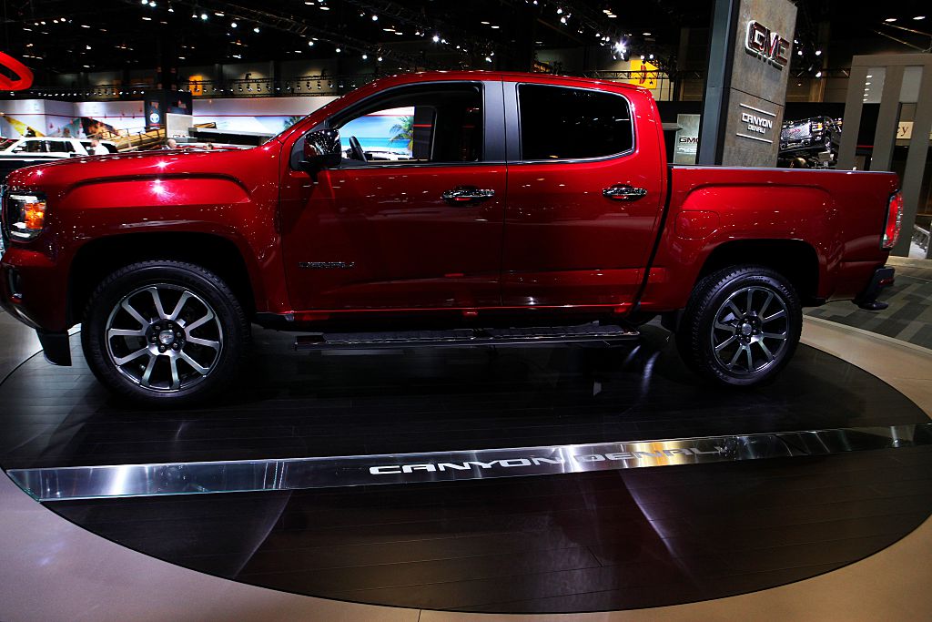 A GMC Canyon on display at an auto show.