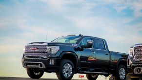 A GMC Sierra at a reveal event to showcase the new truck.