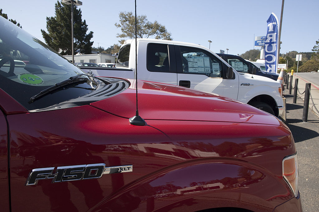 COLMA, CA - APRIL 26:  Ford F-150 pickup trucks parked on the lot at the Serramonte Ford dealership on April 26, 2011 in Colma, California.  (Photo by David Paul Morris/Getty Images)