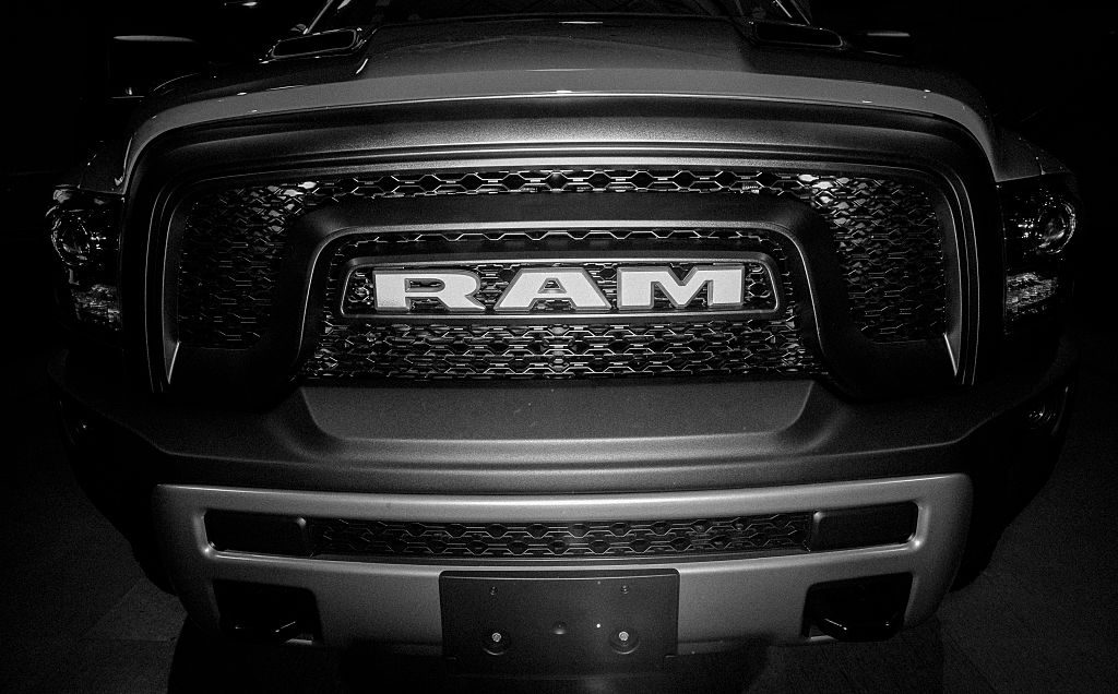 A Ram Night Edition's grille on display.