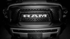 A Ram Night Edition's grille on display.