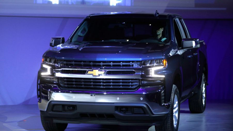 The Chevy Silverado on display at an auto show in 2019