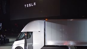 Elon Musk of Tesla shows off the company's new semi electric truck.