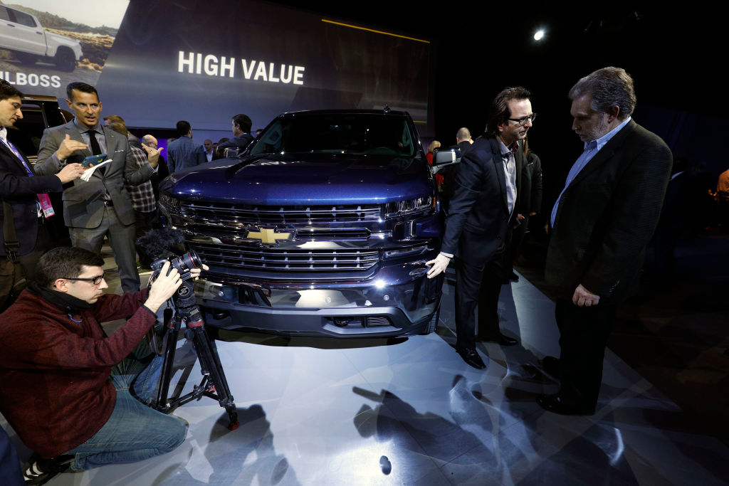 The new 2019 Chevy Silverado 1500 on display at the North American International Auto Show