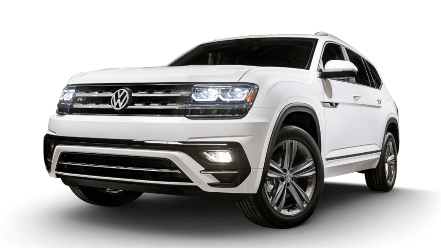 The front end of a white 2020 VW Atlas SUV