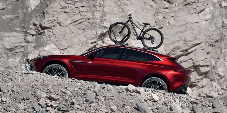 2021 Aston Martin DBX with roof-mounted bicycle