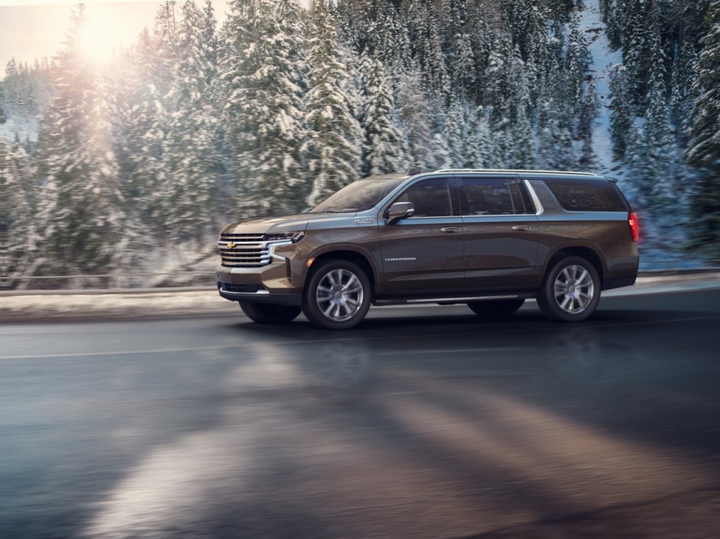 2021 Chevrolet Suburban High Country driving on icy road