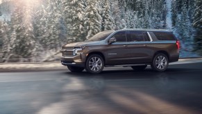 2021 Chevrolet Suburban High Country driving on icy road