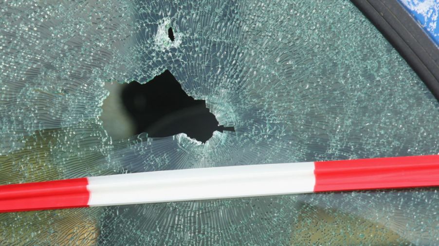 A smashed window as a result from an attempted truck theft