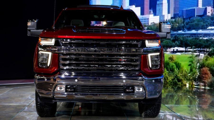 The 2020 Chevy Silverado HD on display at an auto show.
